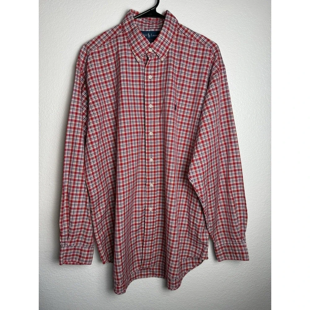 Ralph Lauren Blake Shirt Mens Large Red Plaid Cotton Button Down Long Sleeve L